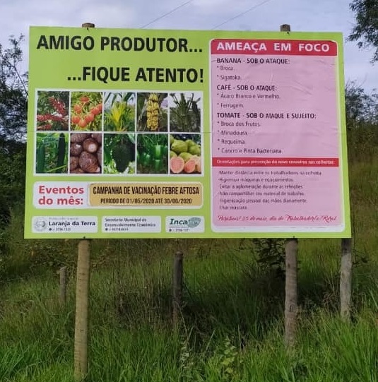 Placas alerta - HorizontES em Extensão-Crédito_Divulgação Incaper|||Fotógrafo:Divulgação Incaper